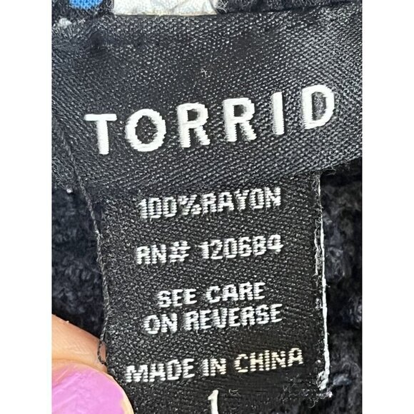 Torrid Top Women 1X Blue Pullover Tank Floral Smock Lace Cami Boho Western Flowy - Picture 7 of 14